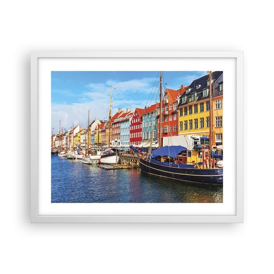 Obraz - Plakat - Radosne nabrzeże - 50x40cm - Kopenhaga Stare Miasto Architektura - Foto Plakaty w ramie koloru białego do Salonu Sypialni ARTTOR ARTTOR