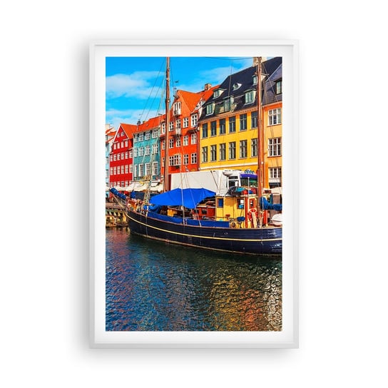 Obraz - Plakat - Radosne nabrzeże - 61x91cm - Kopenhaga Stare Miasto Architektura - Foto Plakaty na ścianę w ramie białej - Plakat do Salonu Sypialni ARTTOR ARTTOR