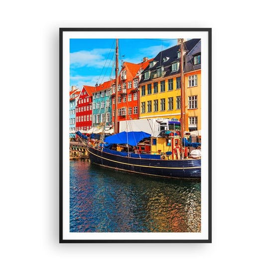 Obraz - Plakat - Radosne nabrzeże - 70x100cm - Kopenhaga Stare Miasto Architektura - Foto Plakaty w ramie koloru czarnego do Salonu Sypialni ARTTOR ARTTOR