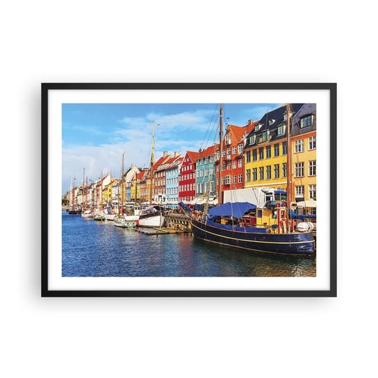 Obraz - Plakat - Radosne nabrzeże - 70x50cm - Kopenhaga Stare Miasto Architektura - Nowoczesny modny obraz Plakat czarna rama ARTTOR ARTTOR