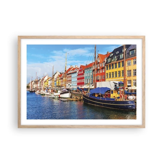 Obraz - Plakat - Radosne nabrzeże - 70x50cm - Kopenhaga Stare Miasto Architektura - Nowoczesny modny obraz Plakat rama jasny dąb ARTTOR ARTTOR