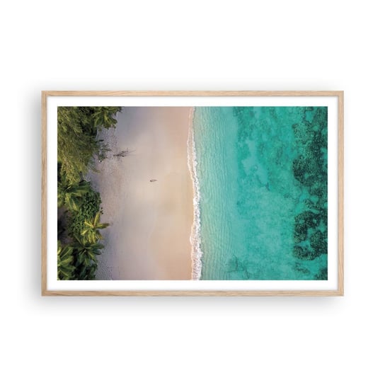 Obraz - Plakat - Rajska plaża - 91x61cm - Krajobraz Plaża Morze - Foto Plakaty na ścianę w ramie jasny dąb - Plakat do Salonu Sypialni ARTTOR ARTTOR