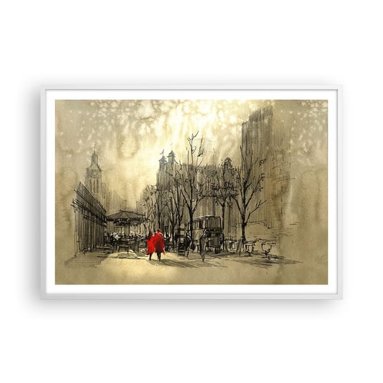 Obraz - Plakat - Randka w londyńskiej mgle  - 100x70cm - Miasto Londyn Architektura - Foto Plakaty w ramie koloru białego do Salonu Sypialni ARTTOR ARTTOR