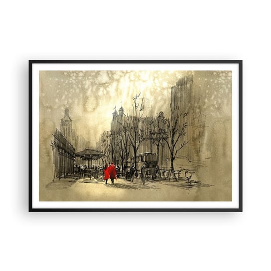 Obraz - Plakat - Randka w londyńskiej mgle  - 100x70cm - Miasto Londyn Architektura - Foto Plakaty w ramie koloru czarnego do Salonu Sypialni ARTTOR ARTTOR