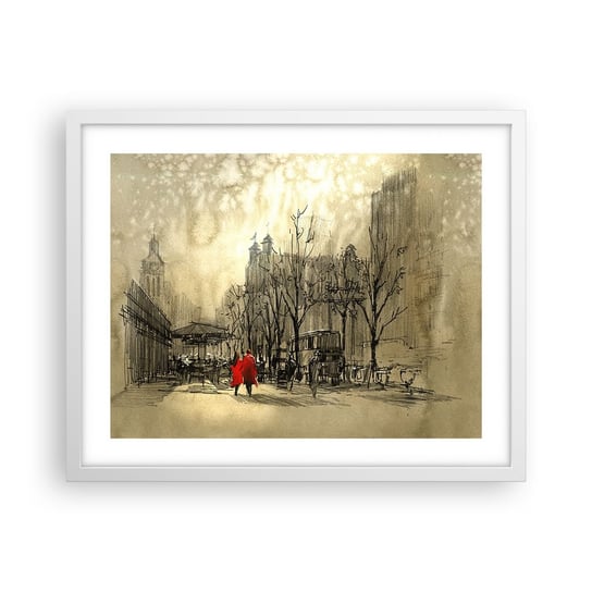 Obraz - Plakat - Randka w londyńskiej mgle  - 50x40cm - Miasto Londyn Architektura - Foto Plakaty w ramie koloru białego do Salonu Sypialni ARTTOR ARTTOR