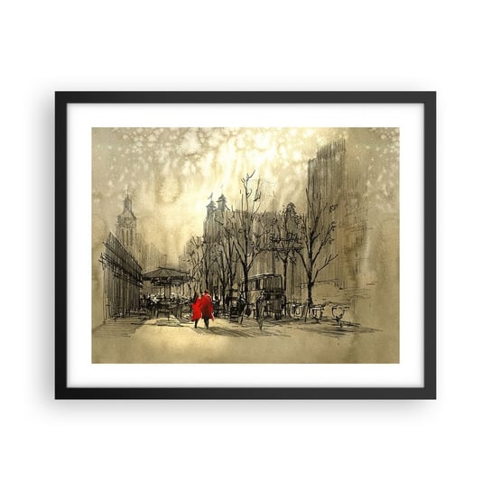 Obraz - Plakat - Randka w londyńskiej mgle  - 50x40cm - Miasto Londyn Architektura - Foto Plakaty w ramie koloru czarnego do Salonu Sypialni ARTTOR ARTTOR