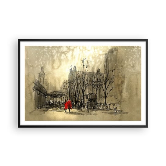 Obraz - Plakat - Randka w londyńskiej mgle  - 91x61cm - Miasto Londyn Architektura - Foto Plakaty na ścianę w czarnej ramie - Plakat do Salonu Sypialni ARTTOR ARTTOR