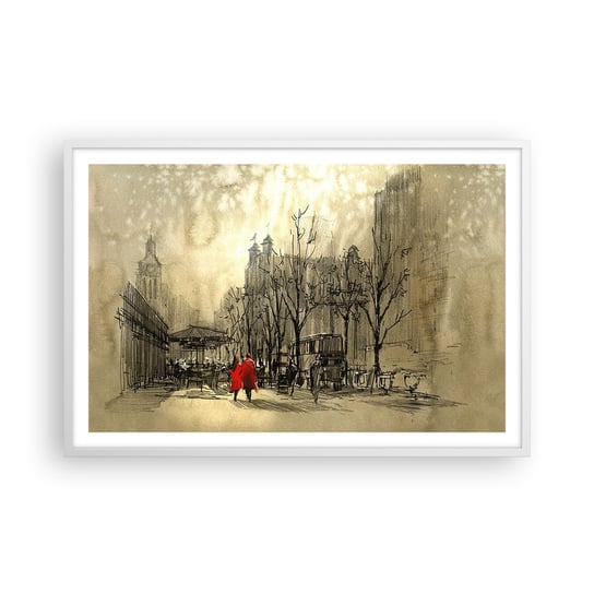 Obraz - Plakat - Randka w londyńskiej mgle  - 91x61cm - Miasto Londyn Architektura - Foto Plakaty na ścianę w ramie białej - Plakat do Salonu Sypialni ARTTOR ARTTOR