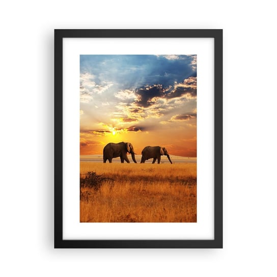 Obraz - Plakat - Rodzinna przechadzka - 30x40cm - Zwierzęta Afryka Słoń - Foto Plakaty na ścianę w czarnej ramie - Plakat do Salonu Sypialni ARTTOR ARTTOR