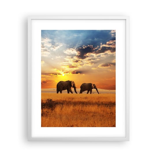 Obraz - Plakat - Rodzinna przechadzka - 40x50cm - Zwierzęta Afryka Słoń - Foto Plakaty w ramie koloru białego do Salonu Sypialni ARTTOR ARTTOR