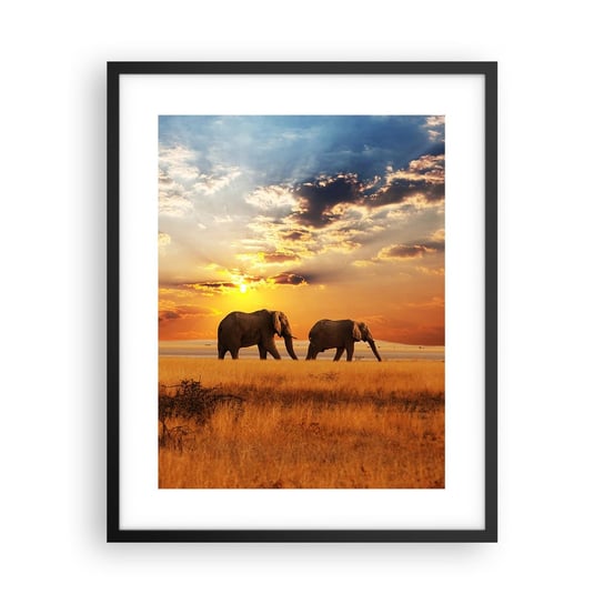 Obraz - Plakat - Rodzinna przechadzka - 40x50cm - Zwierzęta Afryka Słoń - Foto Plakaty w ramie koloru czarnego do Salonu Sypialni ARTTOR ARTTOR