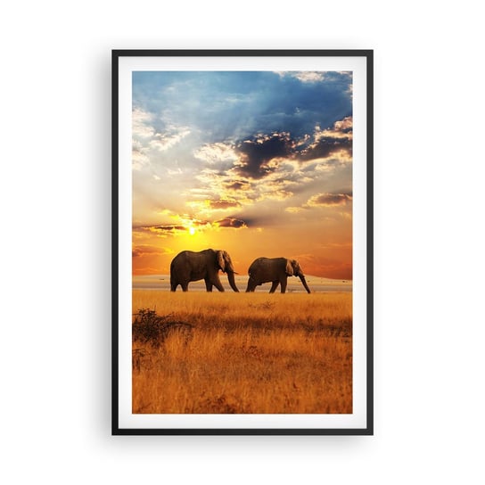 Obraz - Plakat - Rodzinna przechadzka - 61x91cm - Zwierzęta Afryka Słoń - Foto Plakaty na ścianę w czarnej ramie - Plakat do Salonu Sypialni ARTTOR ARTTOR