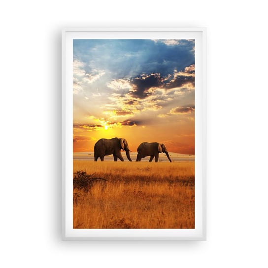 Obraz - Plakat - Rodzinna przechadzka - 61x91cm - Zwierzęta Afryka Słoń - Foto Plakaty na ścianę w ramie białej - Plakat do Salonu Sypialni ARTTOR ARTTOR