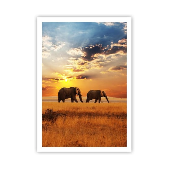 Obraz - Plakat - Rodzinna przechadzka - 70x100cm - Zwierzęta Afryka Słoń - Foto Plakaty bez ramy na ścianę do Salonu Sypialni ARTTOR ARTTOR