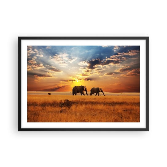 Obraz - Plakat - Rodzinna przechadzka - 70x50cm - Zwierzęta Afryka Słoń - Nowoczesny modny obraz Plakat czarna rama ARTTOR ARTTOR
