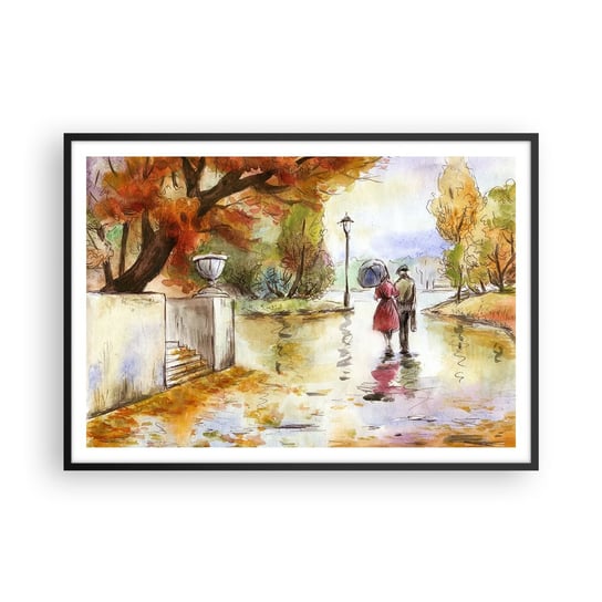 Obraz - Plakat - Romantyczna jesień w parku - 100x70cm - Miasto Ludzie Zakochana Para - Foto Plakaty w ramie koloru czarnego do Salonu Sypialni ARTTOR ARTTOR