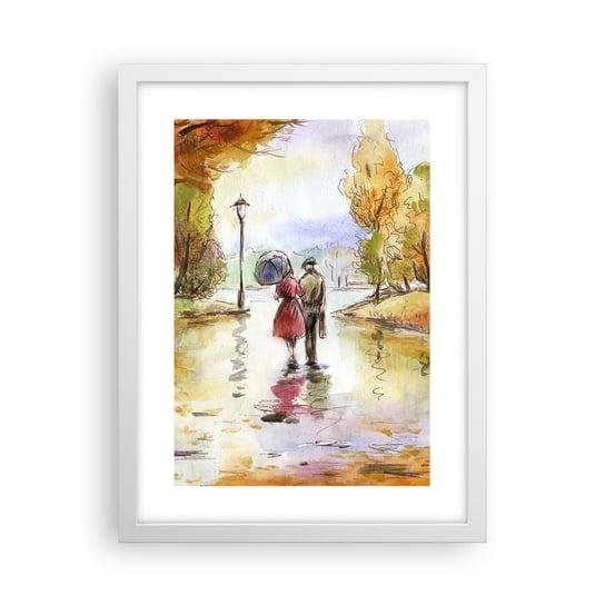 Obraz - Plakat - Romantyczna jesień w parku - 30x40cm - Miasto Ludzie Zakochana Para - Foto Plakaty na ścianę w ramie białej - Plakat do Salonu Sypialni ARTTOR ARTTOR