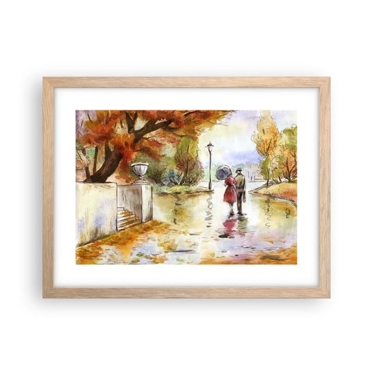 Obraz - Plakat - Romantyczna jesień w parku - 40x30cm - Miasto Ludzie Zakochana Para - Foto Plakaty na ścianę w ramie jasny dąb - Plakat do Salonu Sypialni ARTTOR ARTTOR