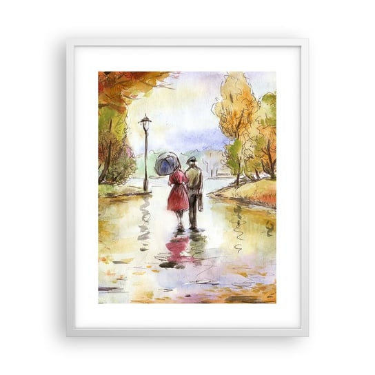 Obraz - Plakat - Romantyczna jesień w parku - 40x50cm - Miasto Ludzie Zakochana Para - Foto Plakaty w ramie koloru białego do Salonu Sypialni ARTTOR ARTTOR