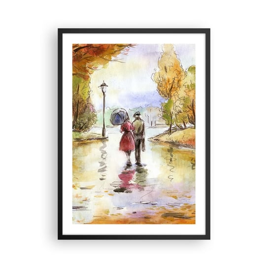 Obraz - Plakat - Romantyczna jesień w parku - 50x70cm - Miasto Ludzie Zakochana Para - Nowoczesny modny obraz Plakat czarna rama ARTTOR ARTTOR