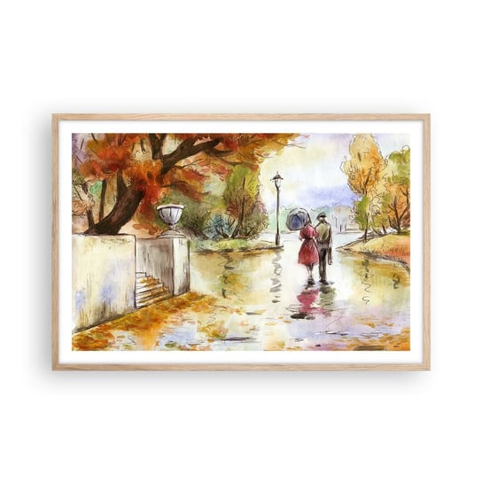 Obraz - Plakat - Romantyczna jesień w parku - 91x61cm - Miasto Ludzie Zakochana Para - Foto Plakaty na ścianę w ramie jasny dąb - Plakat do Salonu Sypialni ARTTOR ARTTOR