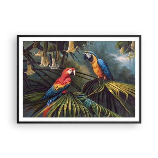 Obraz - Plakat - Romantyzm w tropikach - 100x70cm - Papuga Ara Zwierzęta Las Tropikalny - Foto Plakaty w ramie koloru czarnego do Salonu Sypialni ARTTOR ARTTOR