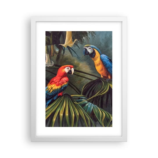 Obraz - Plakat - Romantyzm w tropikach - 30x40cm - Papuga Ara Zwierzęta Las Tropikalny - Foto Plakaty na ścianę w ramie białej - Plakat do Salonu Sypialni ARTTOR ARTTOR