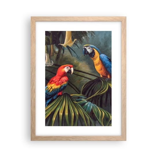 Obraz - Plakat - Romantyzm w tropikach - 30x40cm - Papuga Ara Zwierzęta Las Tropikalny - Foto Plakaty na ścianę w ramie jasny dąb - Plakat do Salonu Sypialni ARTTOR ARTTOR