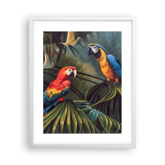 Obraz - Plakat - Romantyzm w tropikach - 40x50cm - Papuga Ara Zwierzęta Las Tropikalny - Foto Plakaty w ramie koloru białego do Salonu Sypialni ARTTOR ARTTOR