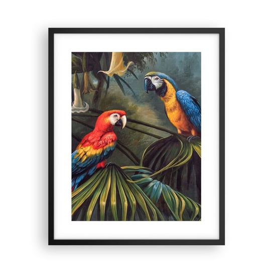 Obraz - Plakat - Romantyzm w tropikach - 40x50cm - Papuga Ara Zwierzęta Las Tropikalny - Foto Plakaty w ramie koloru czarnego do Salonu Sypialni ARTTOR ARTTOR