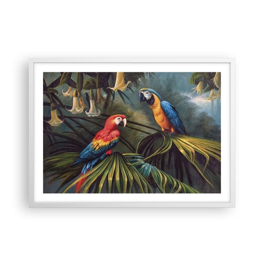 Obraz - Plakat - Romantyzm w tropikach - 70x50cm - Papuga Ara Zwierzęta Las Tropikalny - Nowoczesny modny obraz Plakat rama biała ARTTOR ARTTOR
