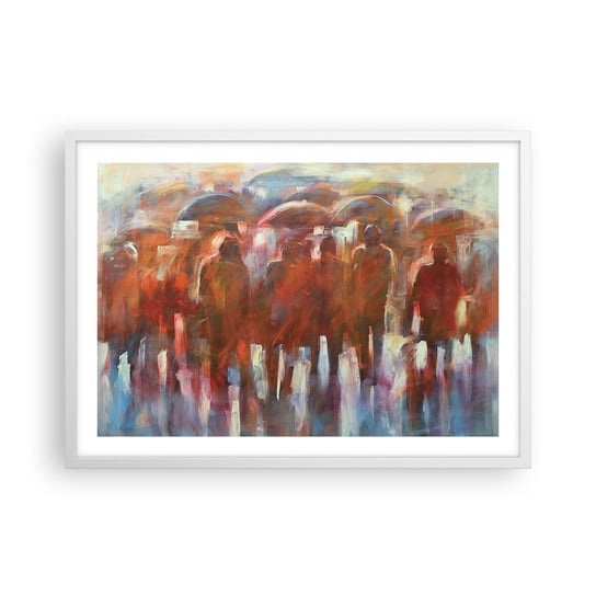 Obraz - Plakat - Równi w deszczu i mgle - 70x50cm - Ludzie Ruchliwe Miasto Sztuka - Nowoczesny modny obraz Plakat rama biała ARTTOR ARTTOR