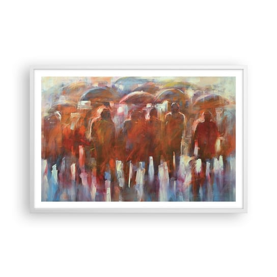 Obraz - Plakat - Równi w deszczu i mgle - 91x61cm - Ludzie Ruchliwe Miasto Sztuka - Foto Plakaty na ścianę w ramie białej - Plakat do Salonu Sypialni ARTTOR ARTTOR