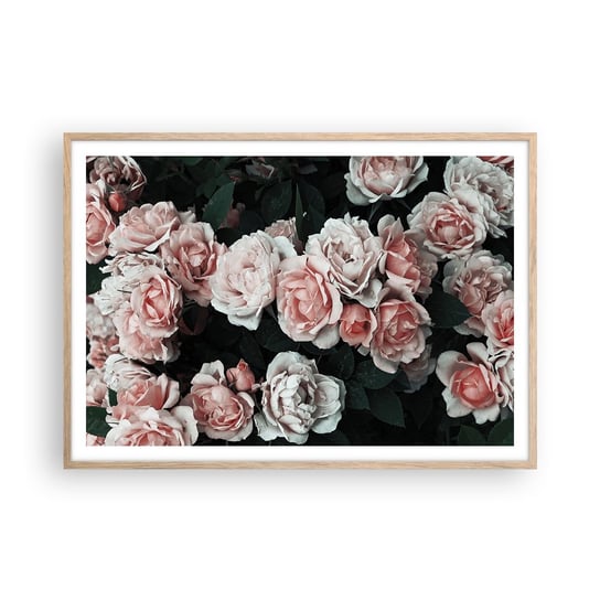 Obraz - Plakat - Różany ansamble - 100x70cm - Bukiet Kwiatów Róża Kwiaty - Foto Plakaty w ramie koloru jasny dąb do Salonu Sypialni ARTTOR ARTTOR
