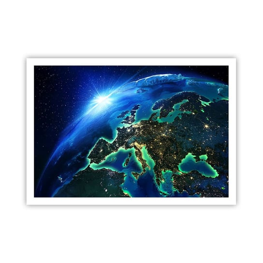 Obraz - Plakat - Roziskrzona Europa - 100x70cm - Kosmos Planeta Ziemia Kontynenty - Foto Plakaty bez ramy na ścianę do Salonu Sypialni ARTTOR ARTTOR