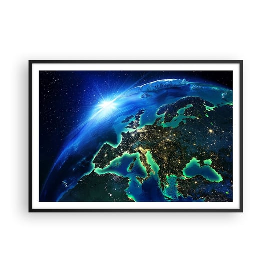 Obraz - Plakat - Roziskrzona Europa - 100x70cm - Kosmos Planeta Ziemia Kontynenty - Foto Plakaty w ramie koloru czarnego do Salonu Sypialni ARTTOR ARTTOR