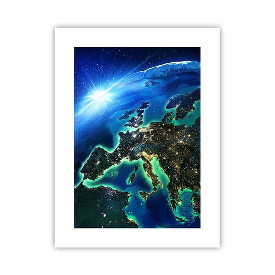 Obraz - Plakat - Roziskrzona Europa - 30x40cm - Kosmos Planeta Ziemia Kontynenty - Foto Plakaty na ścianę bez ramy - Plakat do Salonu Sypialni ARTTOR ARTTOR