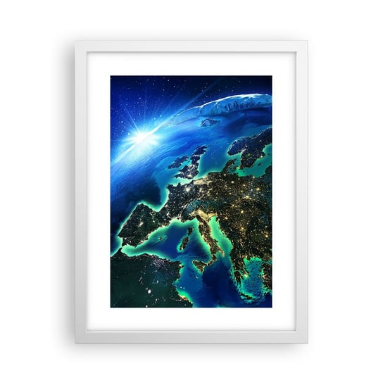 Obraz - Plakat - Roziskrzona Europa - 30x40cm - Kosmos Planeta Ziemia Kontynenty - Foto Plakaty na ścianę w ramie białej - Plakat do Salonu Sypialni ARTTOR ARTTOR