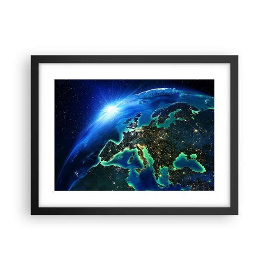 Obraz - Plakat - Roziskrzona Europa - 40x30cm - Kosmos Planeta Ziemia Kontynenty - Foto Plakaty na ścianę w czarnej ramie - Plakat do Salonu Sypialni ARTTOR ARTTOR