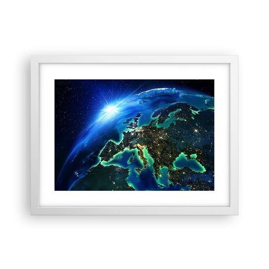 Obraz - Plakat - Roziskrzona Europa - 40x30cm - Kosmos Planeta Ziemia Kontynenty - Foto Plakaty na ścianę w ramie białej - Plakat do Salonu Sypialni ARTTOR ARTTOR