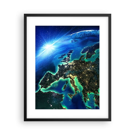 Obraz - Plakat - Roziskrzona Europa - 40x50cm - Kosmos Planeta Ziemia Kontynenty - Foto Plakaty w ramie koloru czarnego do Salonu Sypialni ARTTOR ARTTOR