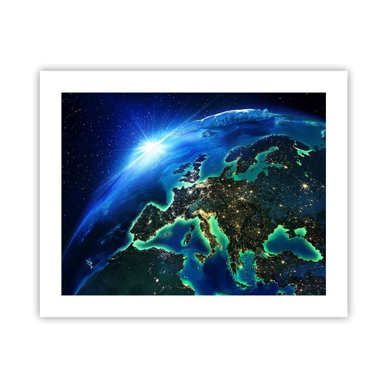 Obraz - Plakat - Roziskrzona Europa - 50x40cm - Kosmos Planeta Ziemia Kontynenty - Foto Plakaty bez ramy do Salonu Sypialni ARTTOR ARTTOR