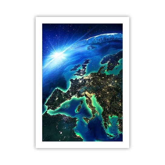 Obraz - Plakat - Roziskrzona Europa - 50x70cm - Kosmos Planeta Ziemia Kontynenty - Nowoczesny modny obraz Plakat bez ramy do Salonu Sypialni ARTTOR ARTTOR