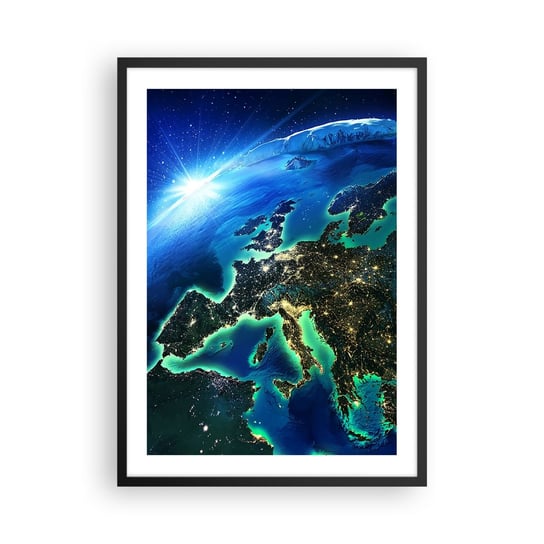 Obraz - Plakat - Roziskrzona Europa - 50x70cm - Kosmos Planeta Ziemia Kontynenty - Nowoczesny modny obraz Plakat czarna rama ARTTOR ARTTOR