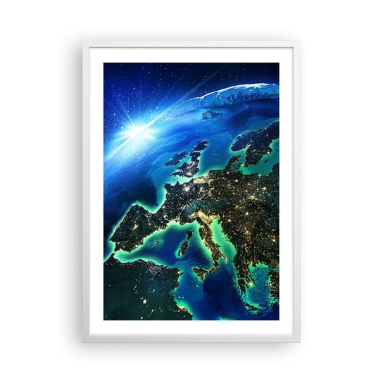 Obraz - Plakat - Roziskrzona Europa - 50x70cm - Kosmos Planeta Ziemia Kontynenty - Nowoczesny modny obraz Plakat rama biała ARTTOR ARTTOR