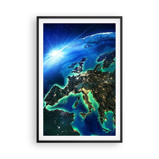 Obraz - Plakat - Roziskrzona Europa - 61x91cm - Kosmos Planeta Ziemia Kontynenty - Foto Plakaty na ścianę w czarnej ramie - Plakat do Salonu Sypialni ARTTOR ARTTOR