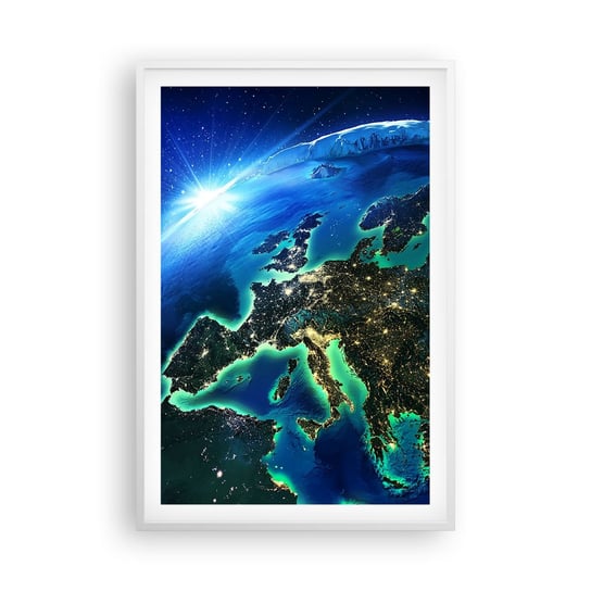 Obraz - Plakat - Roziskrzona Europa - 61x91cm - Kosmos Planeta Ziemia Kontynenty - Foto Plakaty na ścianę w ramie białej - Plakat do Salonu Sypialni ARTTOR ARTTOR