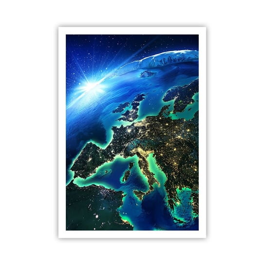 Obraz - Plakat - Roziskrzona Europa - 70x100cm - Kosmos Planeta Ziemia Kontynenty - Foto Plakaty bez ramy na ścianę do Salonu Sypialni ARTTOR ARTTOR