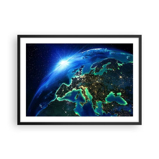 Obraz - Plakat - Roziskrzona Europa - 70x50cm - Kosmos Planeta Ziemia Kontynenty - Nowoczesny modny obraz Plakat czarna rama ARTTOR ARTTOR
