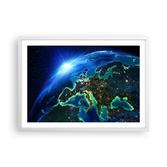 Obraz - Plakat - Roziskrzona Europa - 70x50cm - Kosmos Planeta Ziemia Kontynenty - Nowoczesny modny obraz Plakat rama biała ARTTOR ARTTOR